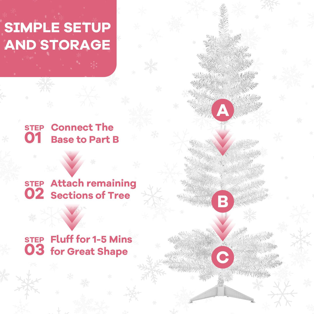 4ft Lighted Artificial White Christmas Tree | Leeheeyee Small Christmas Tree, Not Pre-lit White Tinsel Pine Trees with Lights, Ideal for Home, Office, and Xmas Tree Party Décor