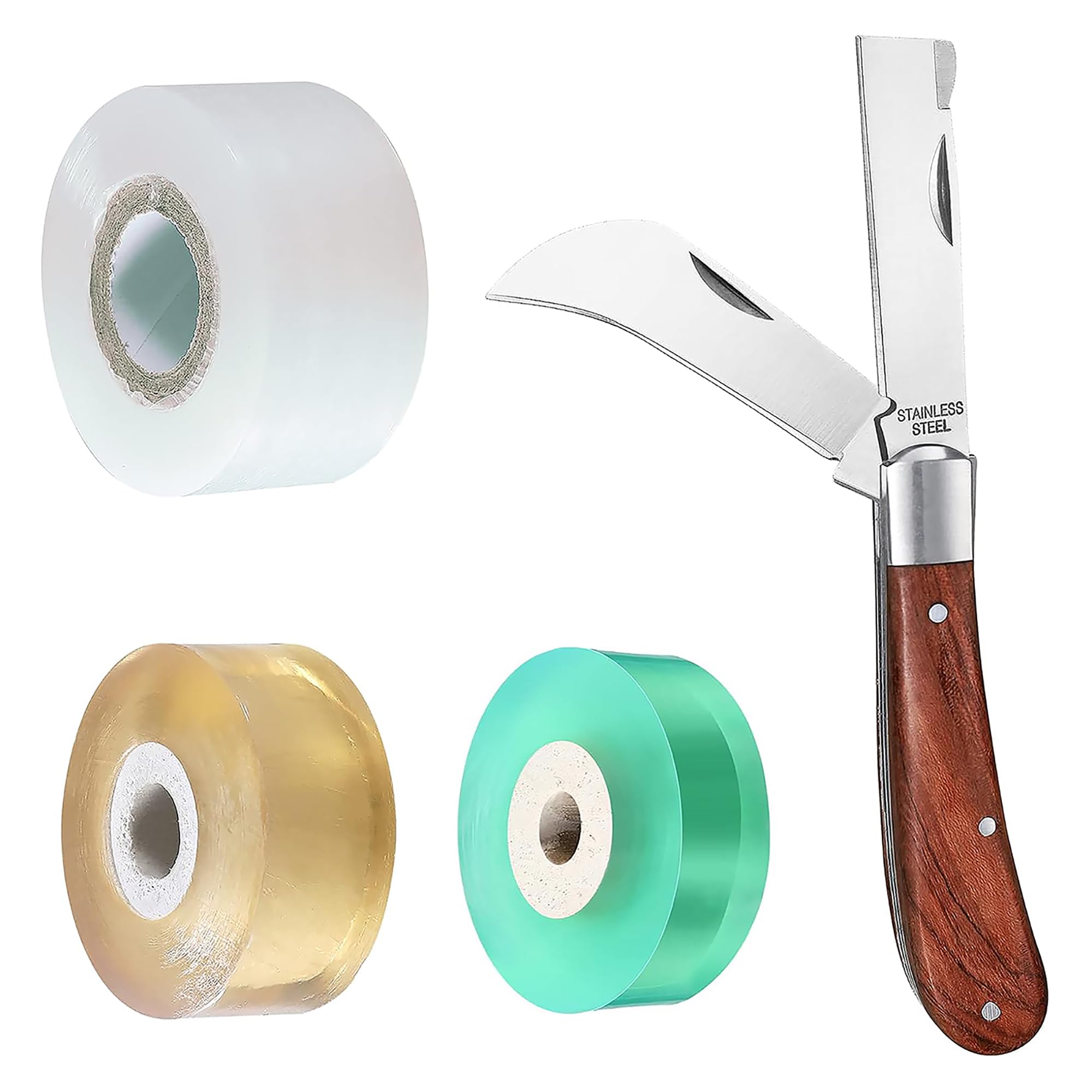 MIDOUWEST Garden Grafting knife,Stainless Steel Double Blades Rosewood Handle Pruning Knife,3 Grafting Tape Buddy Tape for Fruit Trees,Gardening Grafting Tool