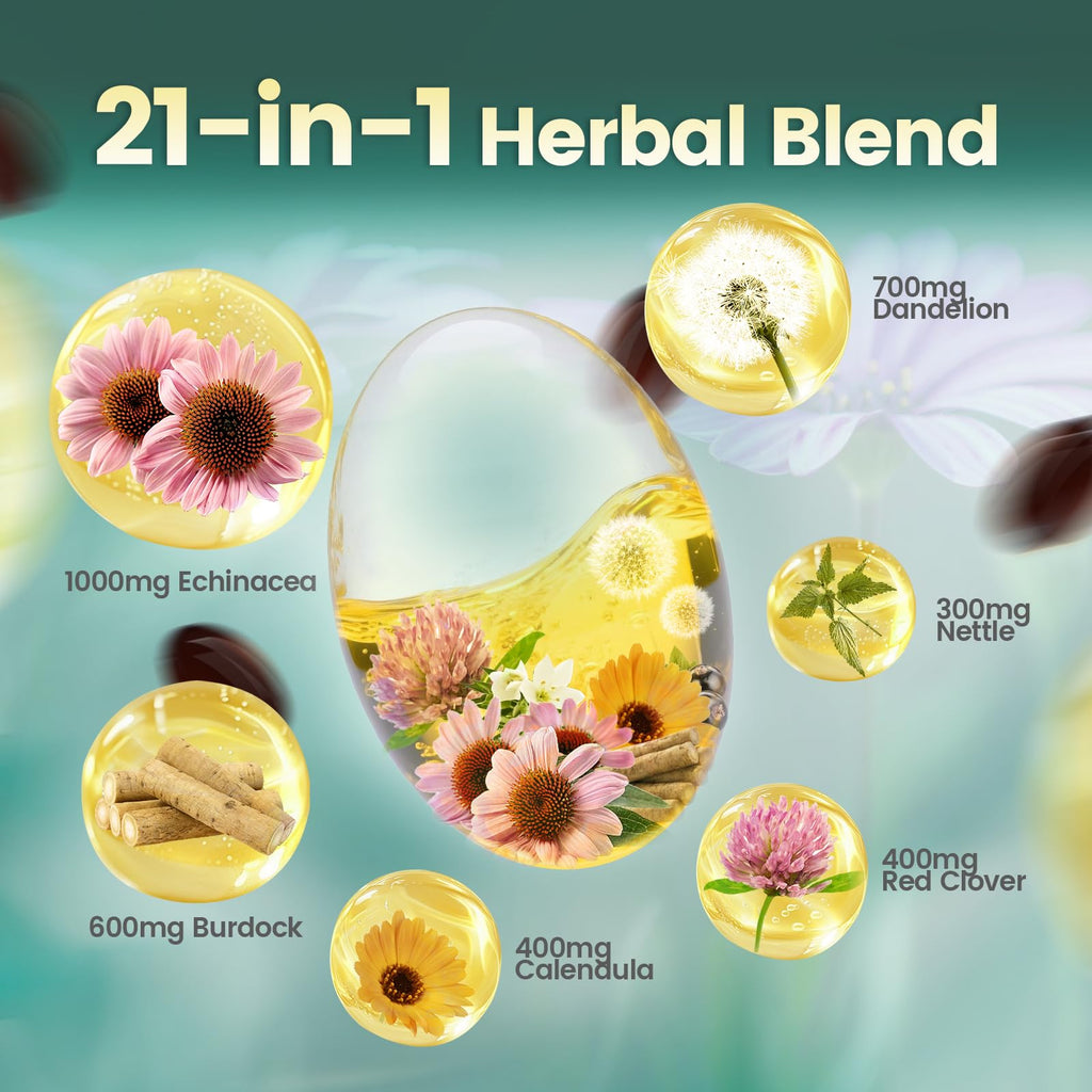Lymphatic Drainage Supplement, 240 Softgels, 4275mg Lymph System Support Supplement for Women & Men, 21-in-1 Herbal Blend with Echinacea, Dandelion, Burdock, Bromelain, Calendula, Turmeric & More 4Bag