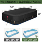 QH.HOME 120"x72" Rectangular Pool Cover for Inflatable Pool,Fits Blow Up Pool Size 10' x 6', Blocks Leaves & Sun, Windproof Snug Fit with Patented Ratchet & Weight Rings to Prevent Slipping
