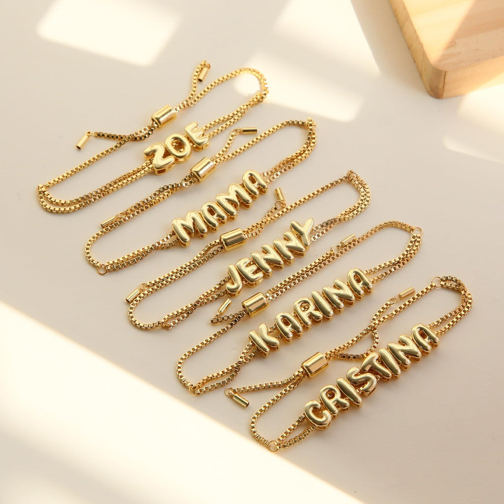 U ZERO Personalized Name Bracelet for Women, Custom Bubble Letter Jewelry Gift for Mom, Bridesmaid, Girlfriend - Birthday, Christmas, Thank You Present (Style-A)