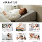 Bedluxe Wedge Pillow,8 inch Bed Wedge Pillow for Headboard, Pillow Wedge for Acid Reflux Relief, Sleeping, After Surgery, Snoring, Gerd, Triangle Pillow Wedge - Cooling Memory Foam Top, Grey