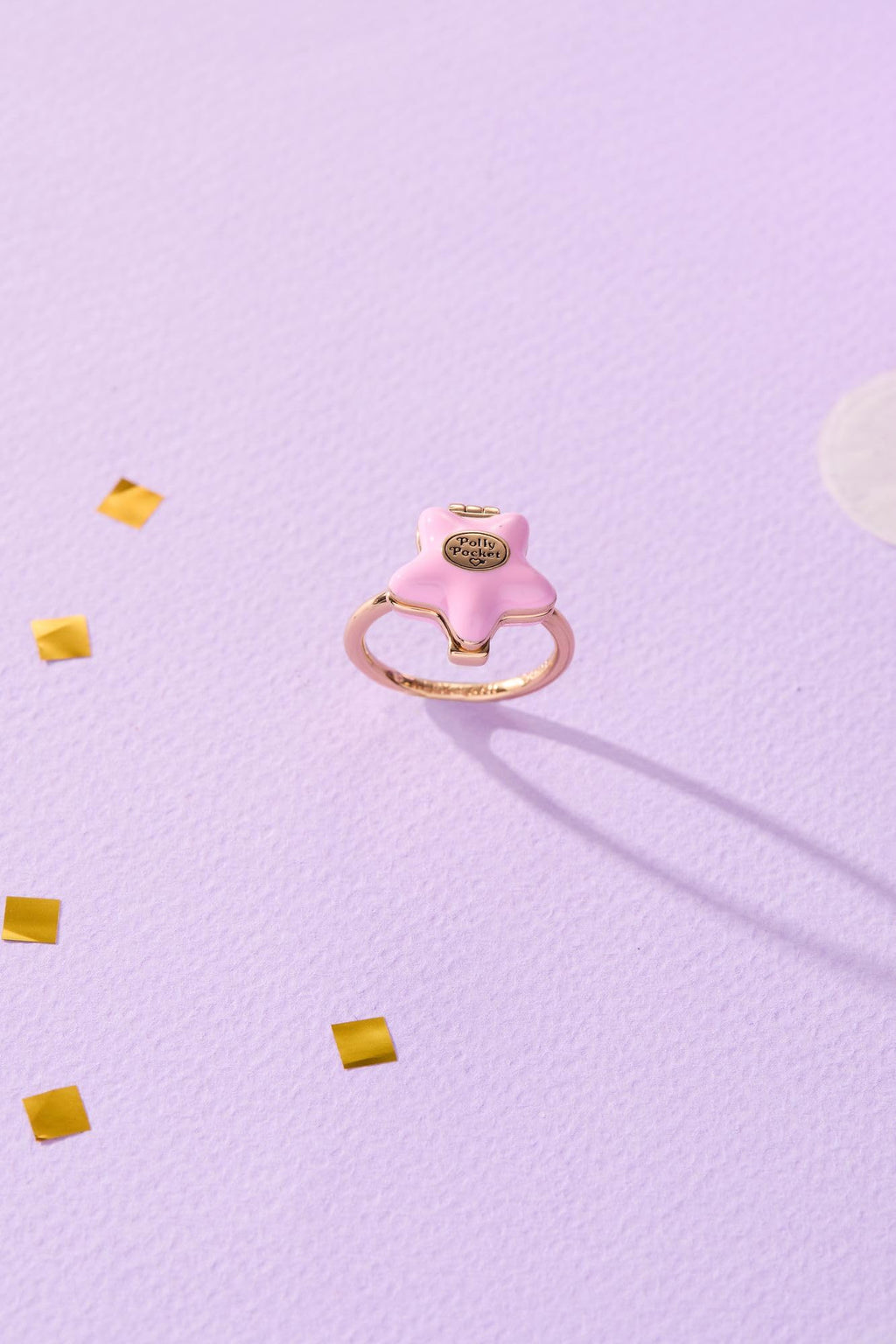 Alex and Ani Polly Pocket™ Locket Ring - Pink Star-Shaped Top with 'Tiny and Cute' Quote, Pastel Enamel Gold Finish Nickel-Free, Ideal for Polly Pocket™ Fans