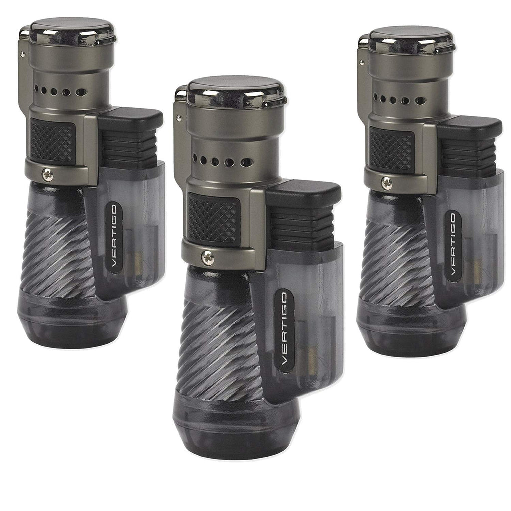 Vertigo by Lotus Cyclone Triple Torch Cigar Lighter Charcoal 3 Pack (Does Not Include Butane)