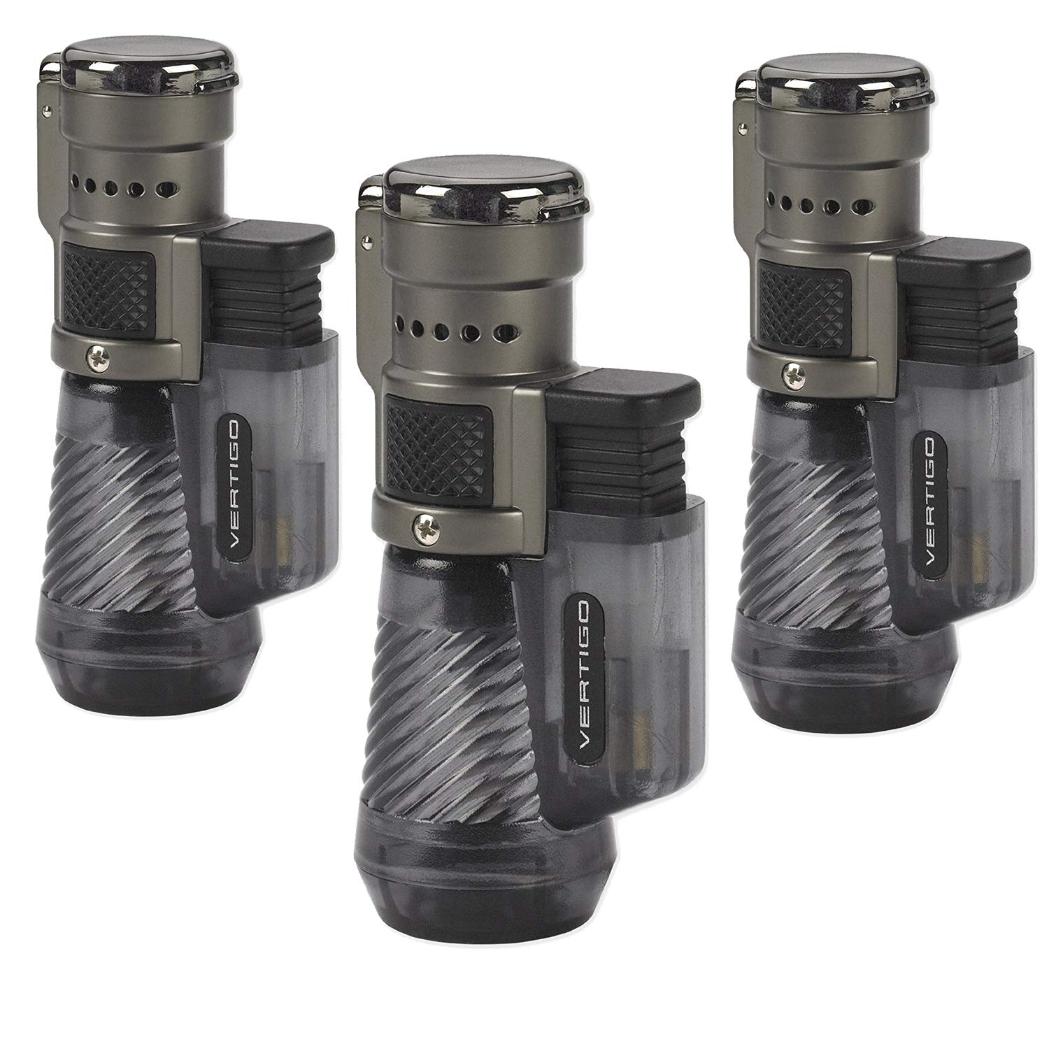 Vertigo by Lotus Cyclone Triple Torch Cigar Lighter Charcoal 3 Pack (Does Not Include Butane)