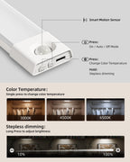 EZVALO 7.8" Rechargeable Motion Sensor Light Indoor, 6-Pack Under Cabinet Lighting, Wireless Closet Lights, 30 LED, Dimmable, 3 Color Temperatures, Step Lights for Kitchen, Pantry, Bedroom, Wardrobe