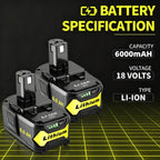 Ultraxxis 2 Packs High Capacity Replacement for Ryobi 18v Battery P108 P104 P105 P102 P103 P122 P109 Li-ION Compatible with Ryobi 18V ONE+ System Cordless Power Tools and Charger