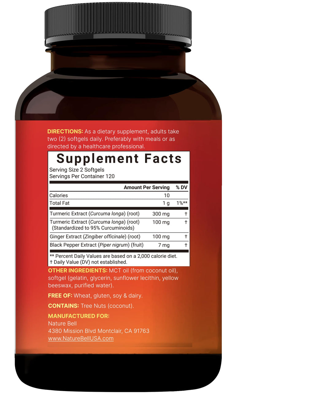 Turmeric Curcumin Supplement with Black Pepper & Ginger | 95% Curcuminoids | 240 Softgels with MCT Oil for Better Absorption (120 Day Supply)