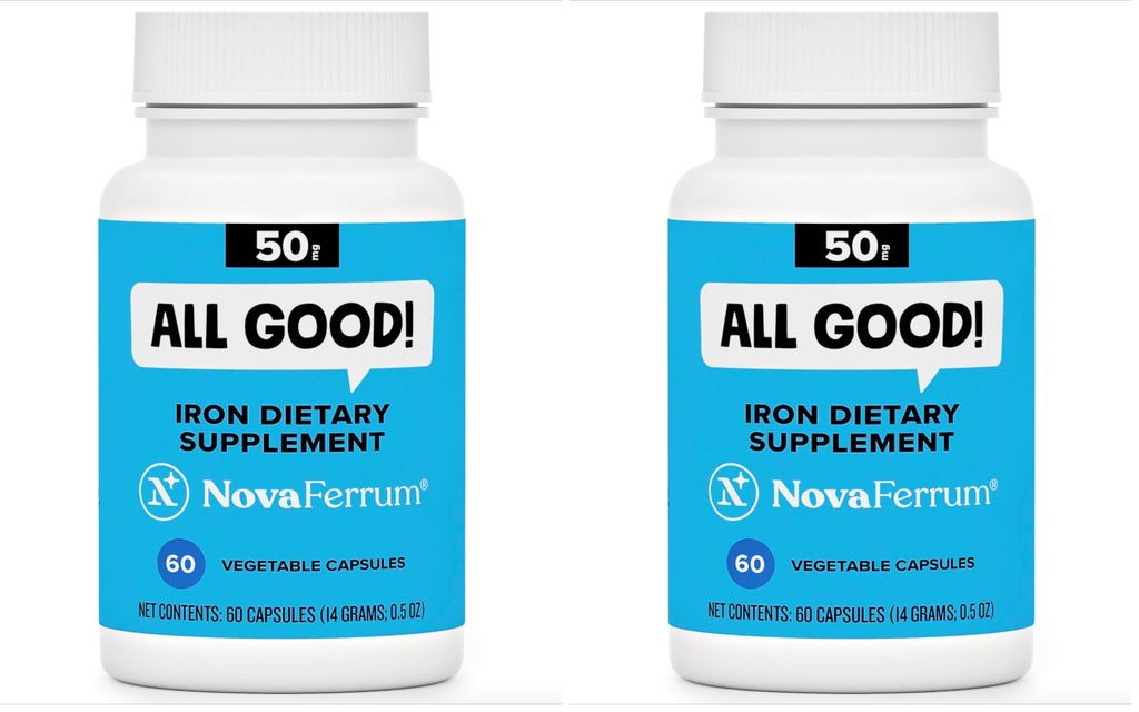 NovaFerrum All Good | Iron Capsule Supplements for Adults | Anemia | 50mg of Iron | 60 Servings | Sugar Free | Vegan | Gluten Free (Pack of 2)