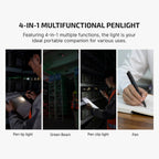 OLIGHT O'Pen 3 EDC Pen Light, 120 Lumens LED Flashlight with Green Beam, 4-in-1 Bolt Action Pen with Nib & Clip Light, USB-C Rechargeable for Writing, Presentation, Inspection and Outdoor (Black)