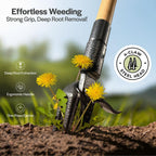 WilFiks Weed Puller Tool, Stand Up Heavy Duty Weed Remover Tool with Long Handle, Foot Platform Design - 4 Claw Steel Head Weeder Tool, Bamboo Garden Hand Weeding Tool