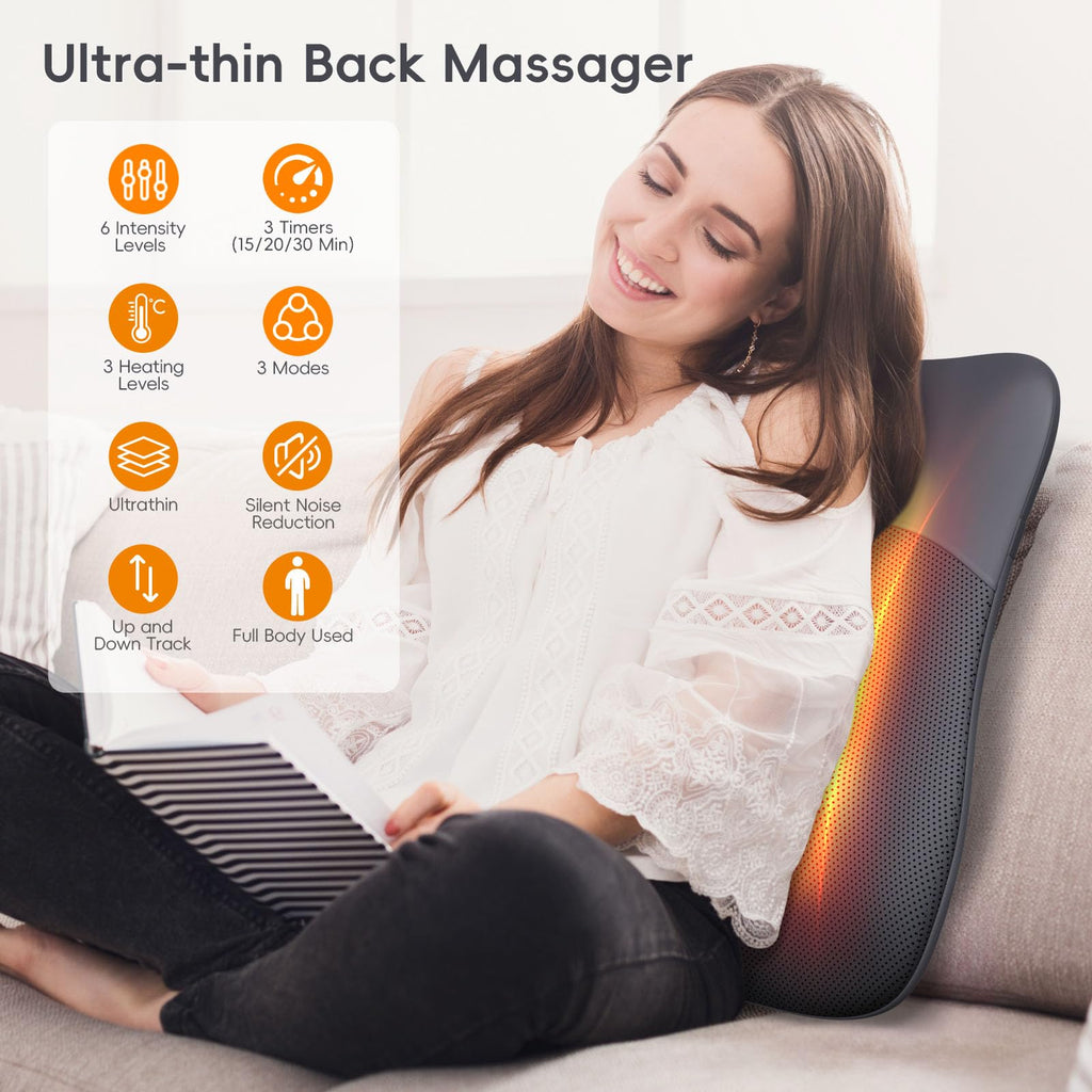 Back Massager, Rolling Up and Down Back Massager with Heat, Back Massage 4D Kneading for Pain Relief Deep Tissue, Ultrathin Shoulder Massager Gift for Women Men Parents Christmas
