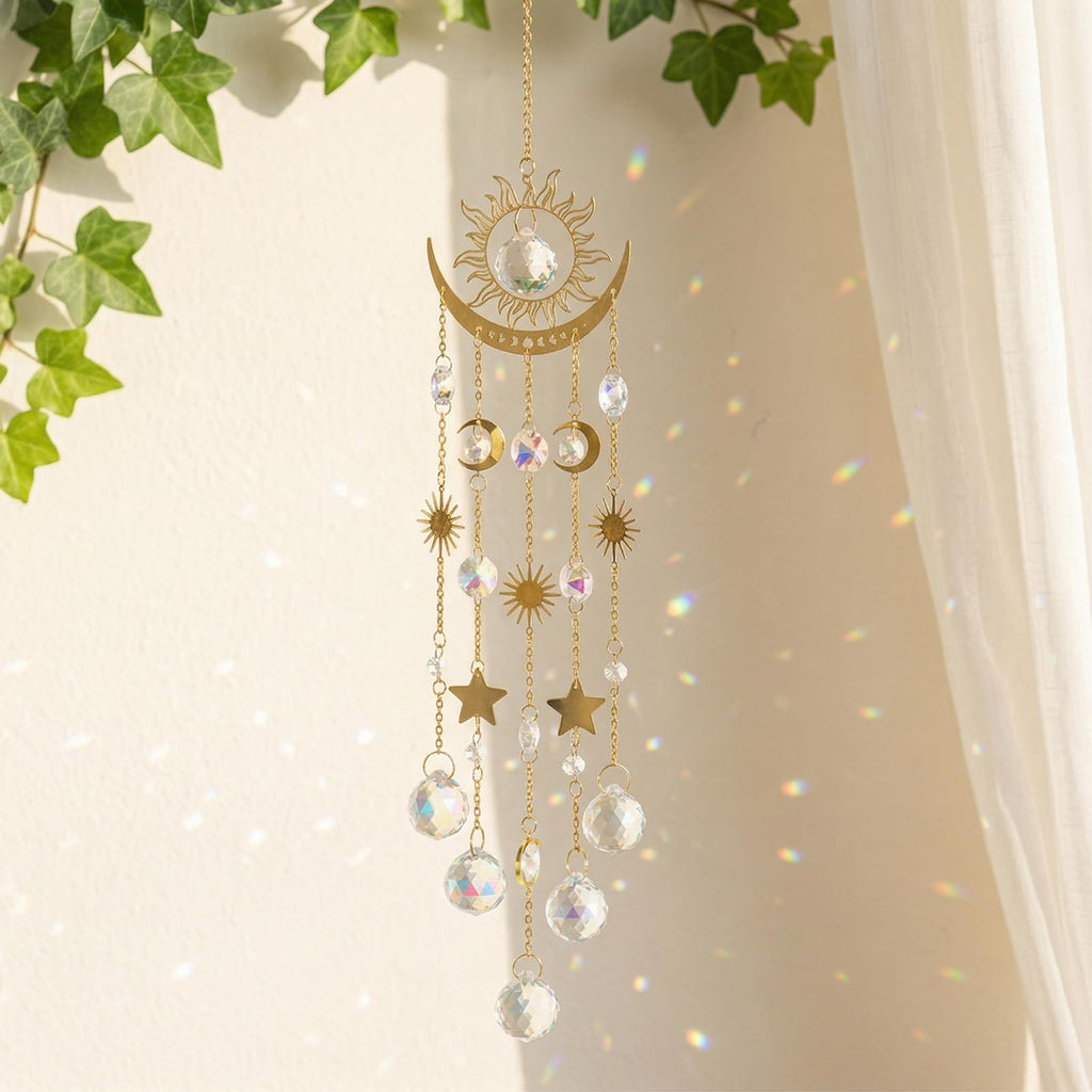 OneraOner Sun and Moon Crystal Prism Suncatcher for Window Hanging