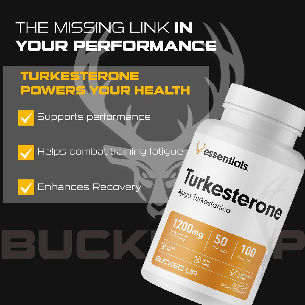 Bucked Up Turkesterone 1200mg | Ajuga Turkestanica Extract Standardized 10% | Non GMO Gluten Free Third Party Tested | Plant Based Supplement Capsules (100 Capsules, 50 Servings)