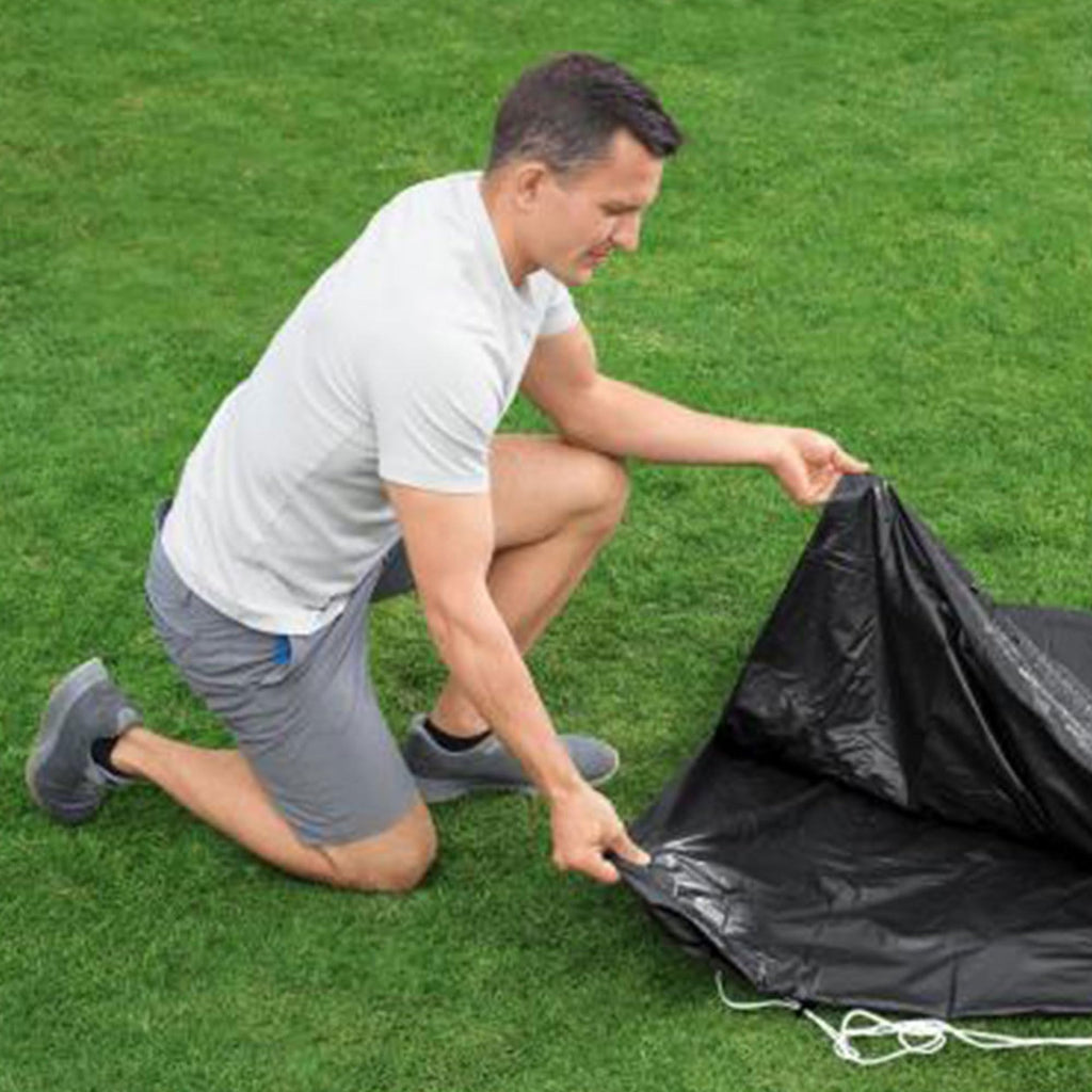 Bestway Flowclear PVC Round 14 Foot Pool Cover for Above Ground Frame Pools with Drain Holes and Secure Tie-Down Ropes, Black (Cover Only)