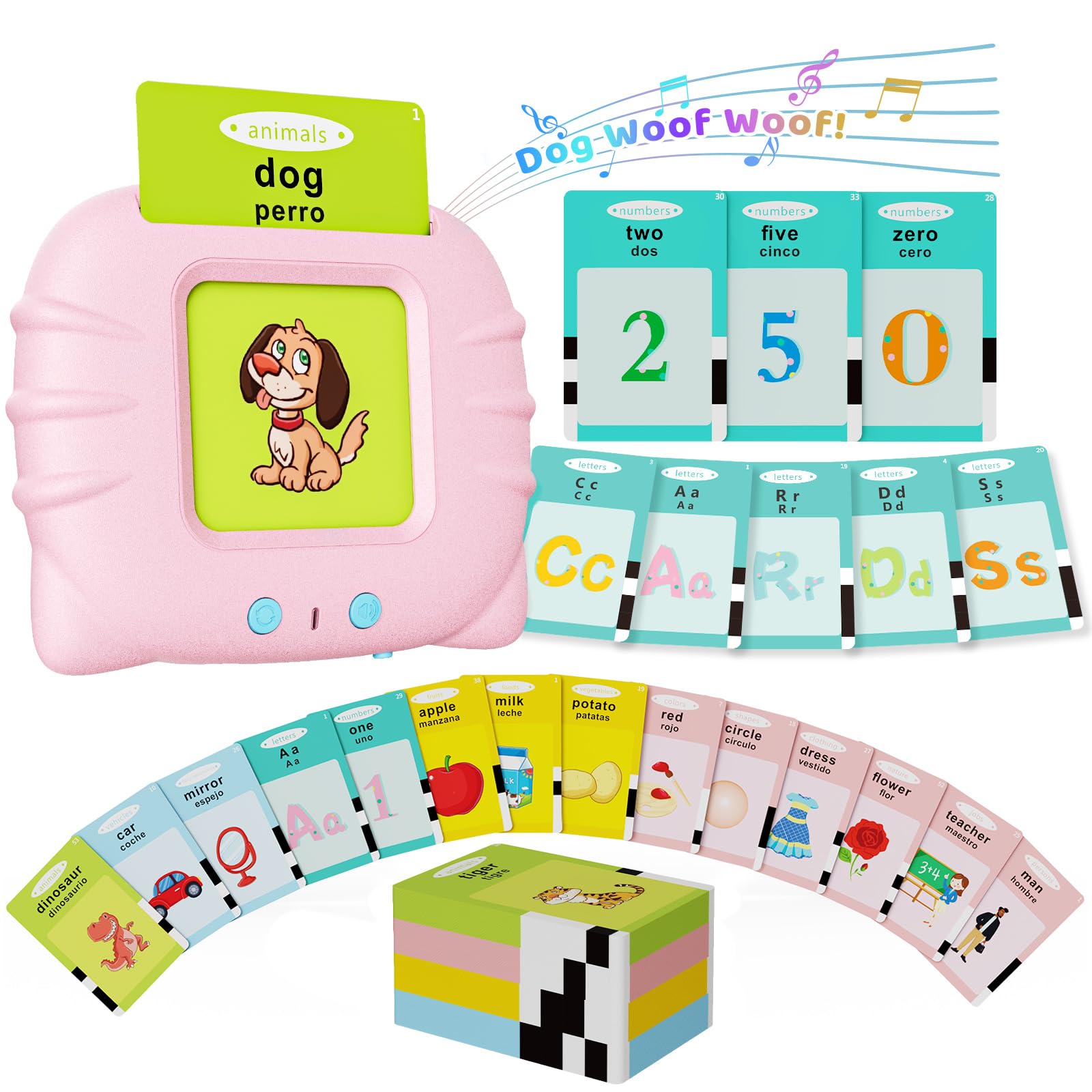 Aullsaty Toddler Toys Bilingual English and Spanish Talking Flash Cards for 1 2 3 4 5 6 Year Old Boys and Girls, Autism Sensory Toys for Autistic Children, Learning Educational Speech 250 Sight Words