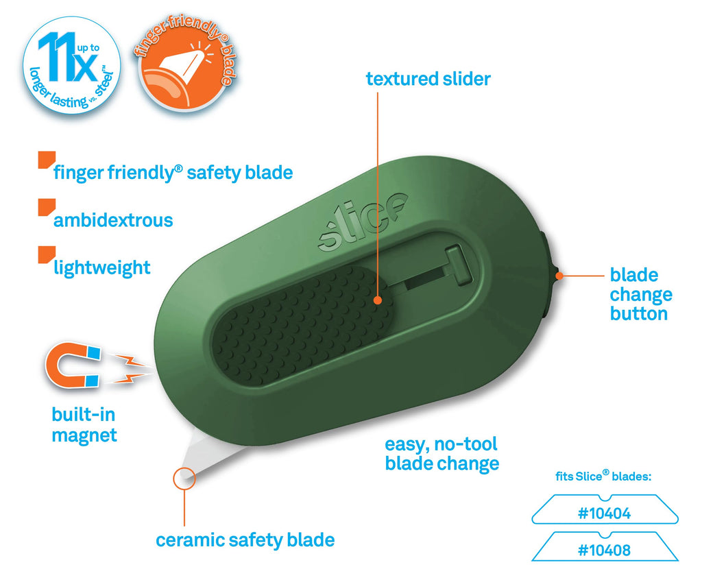 Slice Box Cutter, Heavy Duty Utility Knife, Safe Ceramic Blade Lasting 11x Longer than Metal, Sage, Combo Pack