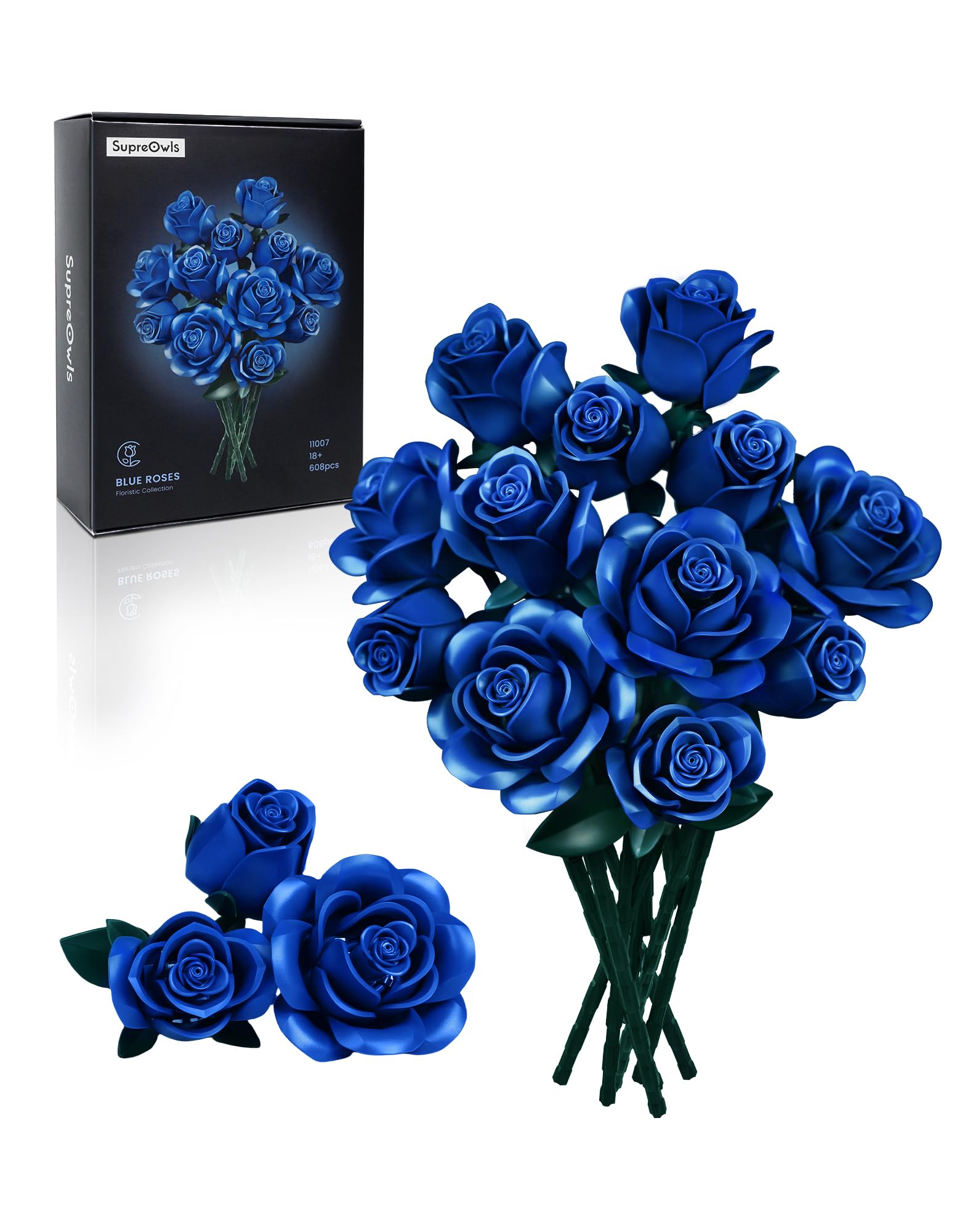 iATOM Blue Rose Bouquet Building Set, Compatible with Lego Flowers for Adults - Gift for Halloween, Gothic Retro Artificial Flowers Botanical Collection Home Decor - IA11007