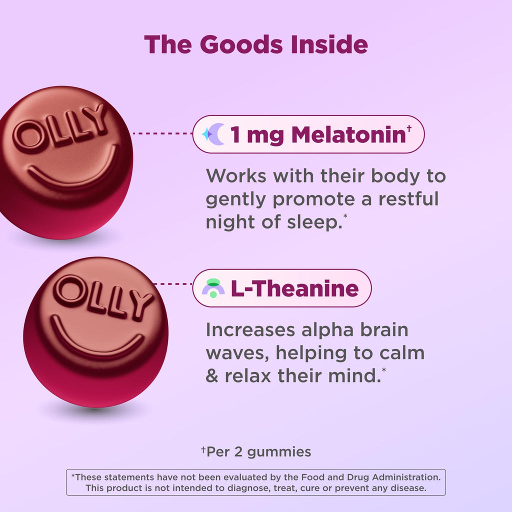 OLLY Kids Sleep Gummy, Occasional Sleep Support,* 0.5mg Melatonin, L-Theanine, Raspberry Flavored, 50 or 25 Day Supply - 50 Count