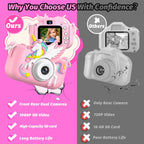 Upgrade Kids Camera for Boys Girls, Toddler Digital Selfie Camera with Cute Protective Cover and SD Card, Christmas Birthday Gifts Toys for 3 4 5 6 7 8 9 10 11 12 Years Old Little Girls and Boys