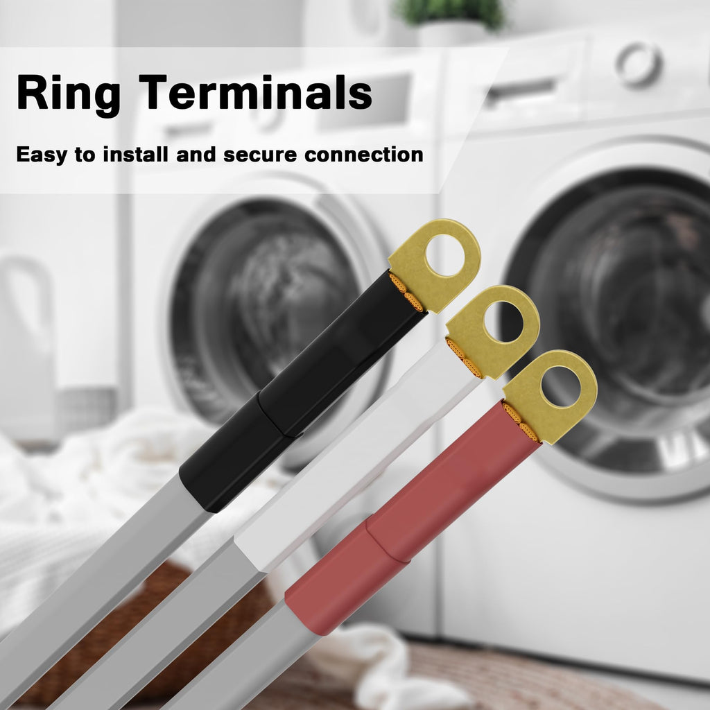 3 Prong Dryer Cord 4 FT, NEMA 10-30P to 3-Wire Appliance Cord, 30-Amp, 3 Wires with Eyelet Connectors, 10 Gauge Copper Wire, Grey Cable