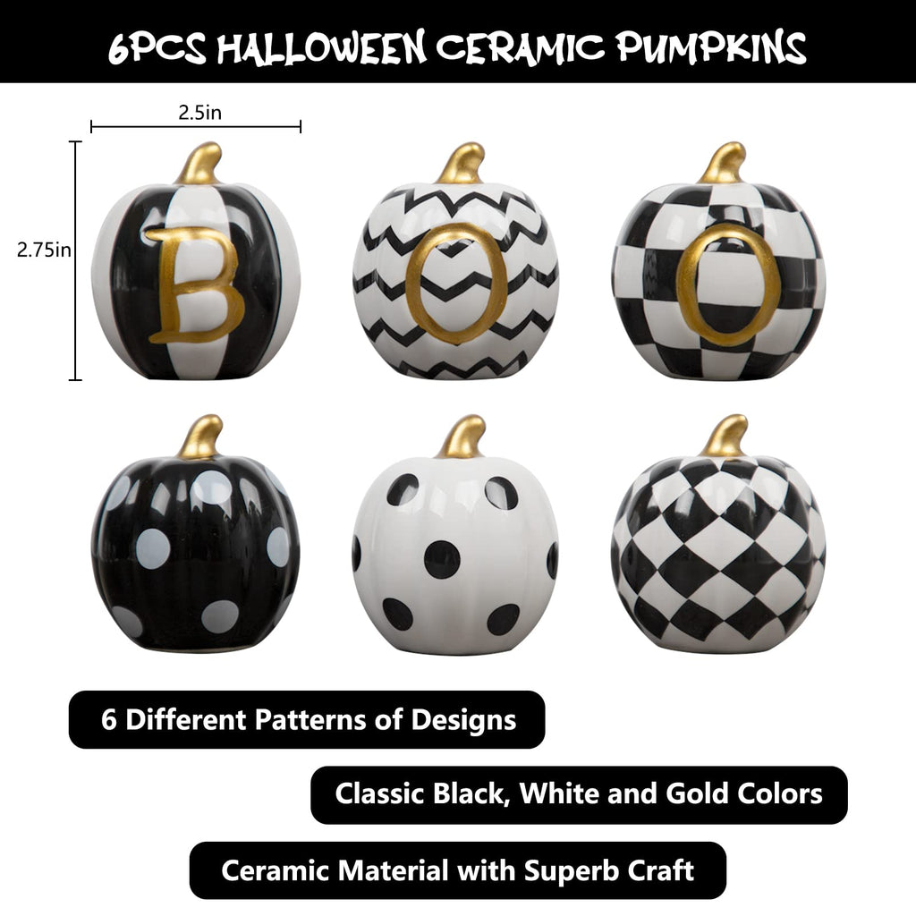DAZONGE Set of 6 Ceramic Halloween Pumpkins Halloween Decorations Indoor