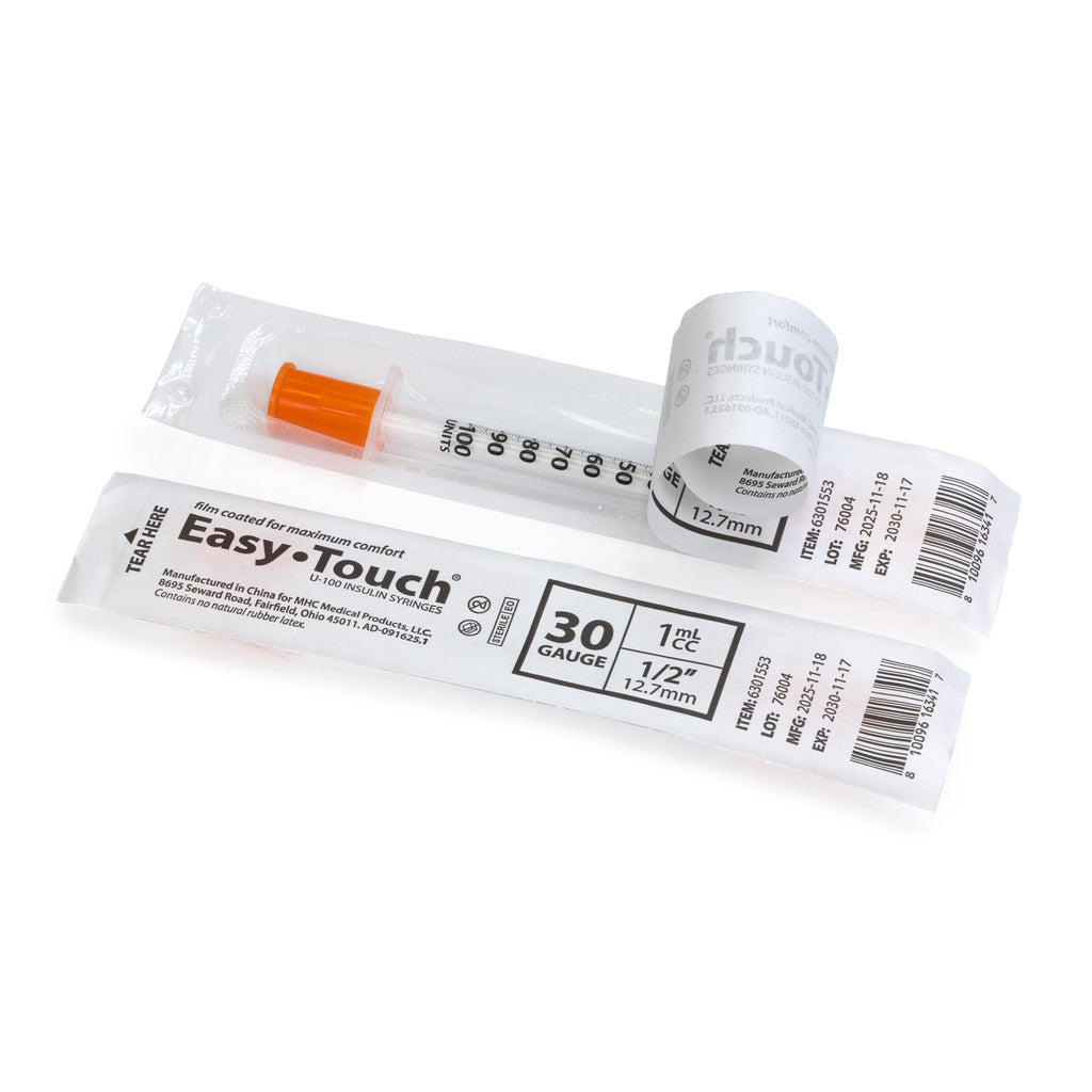 EasyTouch IW U-100 Insulin Syringes (30G 1.0cc 1/2") - 30 ct.