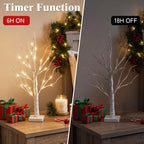 PEIDUO Christmas Decorations, 2FT Birch Tree with LED Lights, Warm White Light up Tree Lamp, Artificial Trees for Home Table Inside, Battery Powered, Timer (2PK)