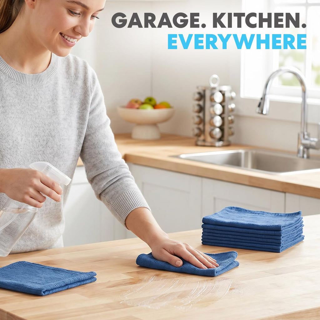 Simpli-Magic Cotton Shop Towels 14"x12" (150 Pack) – Reusable Cleaning Shop Rags for Automobiles, Industries, Garage and Homes (Blue)