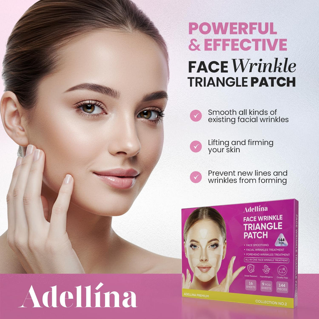 Adellina New Anti Facial Wrinkle Patches: Anti Wrinkle Patches Overnight - Smile Line Pathces - Facial Wrinkle Patche for Forehead, Smile Line, Under Eyes (1 Count (Pack of 144))