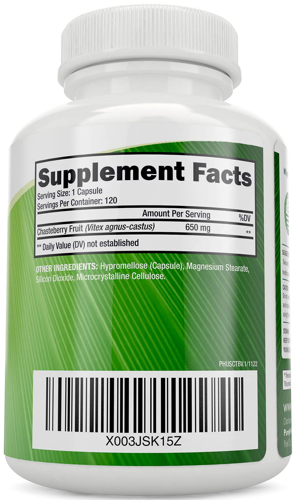 Purely Holistic Chasteberry Vitex Supplement 650mg - 4 Month Supply 120 Vegan Capsules Agnus-Castus Chaste Tree Berry Capsules Supports Normal Hormone Balance for Women