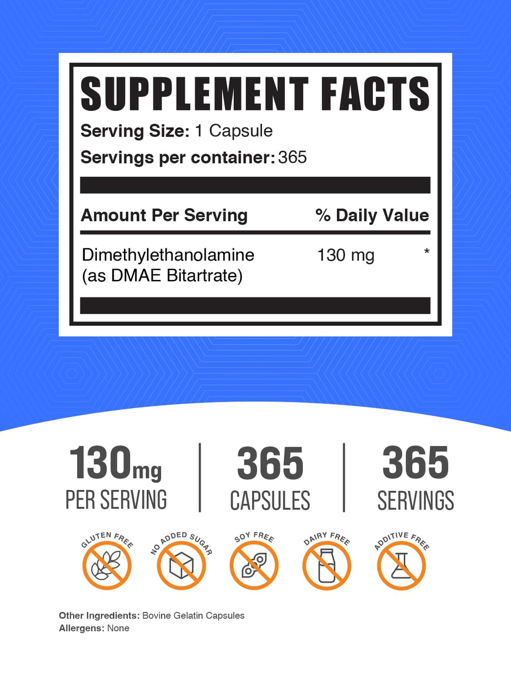 BulkSupplements.com DMAE Bitartrate Capsules - Dimethylaminoethanol Bitartrate, DMAE Supplement - Gluten Free, 1 DMAE Capsule per Serving, 365 Capsules (Pack of 1)