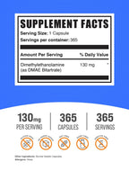 BulkSupplements.com DMAE Bitartrate Capsules - Dimethylaminoethanol Bitartrate, DMAE Supplement - Gluten Free, 1 DMAE Capsule per Serving, 365 Capsules (Pack of 1)