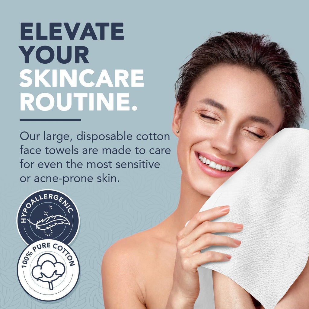 Dermacotton 100% Pure Cotton Face Towels – 240 Count Large Disposable Wash Cloths for Face Washing, Makeup Removal & Acne Care | Ultra Soft, Hypoallergenic & Fragrance-Free