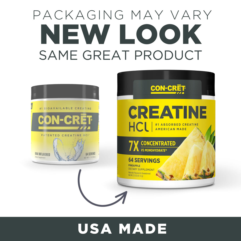 CON-CRET Creatine HCl Powder | Muscle, Cognitive, Cellular Energy Support | No Bloating or Cramps | USA Made & NSF Certified | Pineapple (64 Serving)