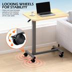 WOTURE Adjustable Overbed Table with Wheels, Bedside Rolling Table, Pneumatic Height Adjustment, Hospital Bed Table on Wheels, Standing Desk, Bedridden & Mobility Needs, Maple