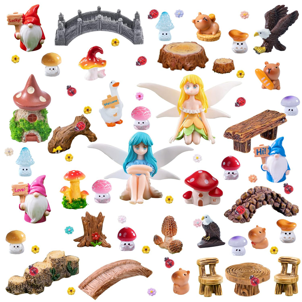 U-Zimikee 80 Pcs Fairy Garden Accessories Outdoor- Miniature Landscape Decoration with Bridge House Furniture Gnome Fairy Figurines Mini Resin Animals Miniature Garden Figures Bulk for Dollhouse Craft