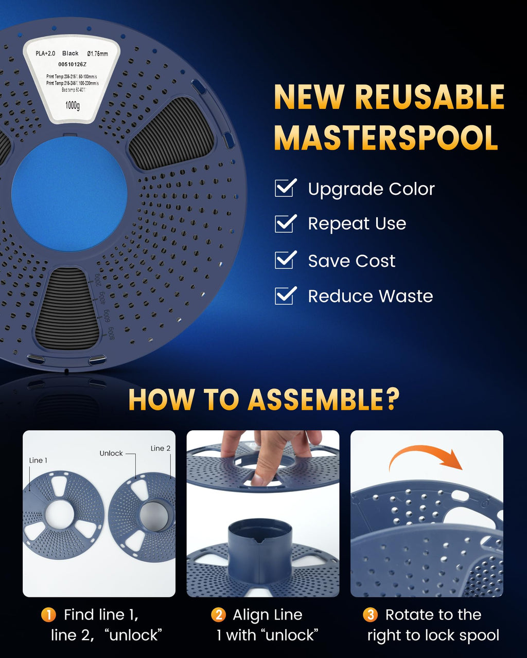 SUNLU PLA+2.0 3D Printer Filament, Klein Blue, 1KG