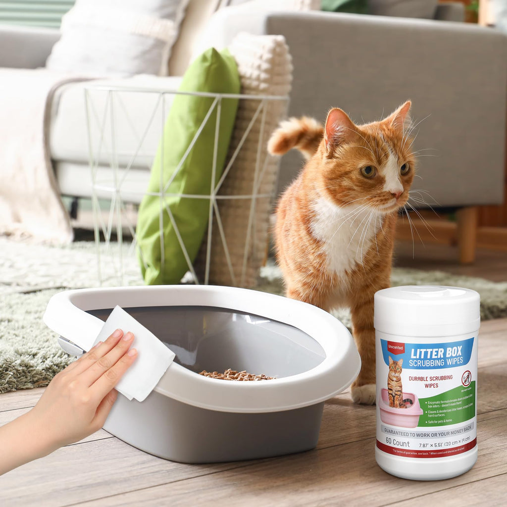 Breling 2 Pack Litter Box Scrubbing Wipes 120 Count Pets Cat Litter Box Cleaning Wipes Unscented Removes Stains Easily for Pet Cleaning Supplies
