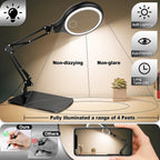 NZQXJXZ 10X 30X Large Magnifying Glass with Light and Stand, 5-inch LED Lighted Magnifier, 3 Color Modes Stepless Dimmable, Hands-Free Magnifying Glass Desk Lamp for Reading Craft Hobby Close Work