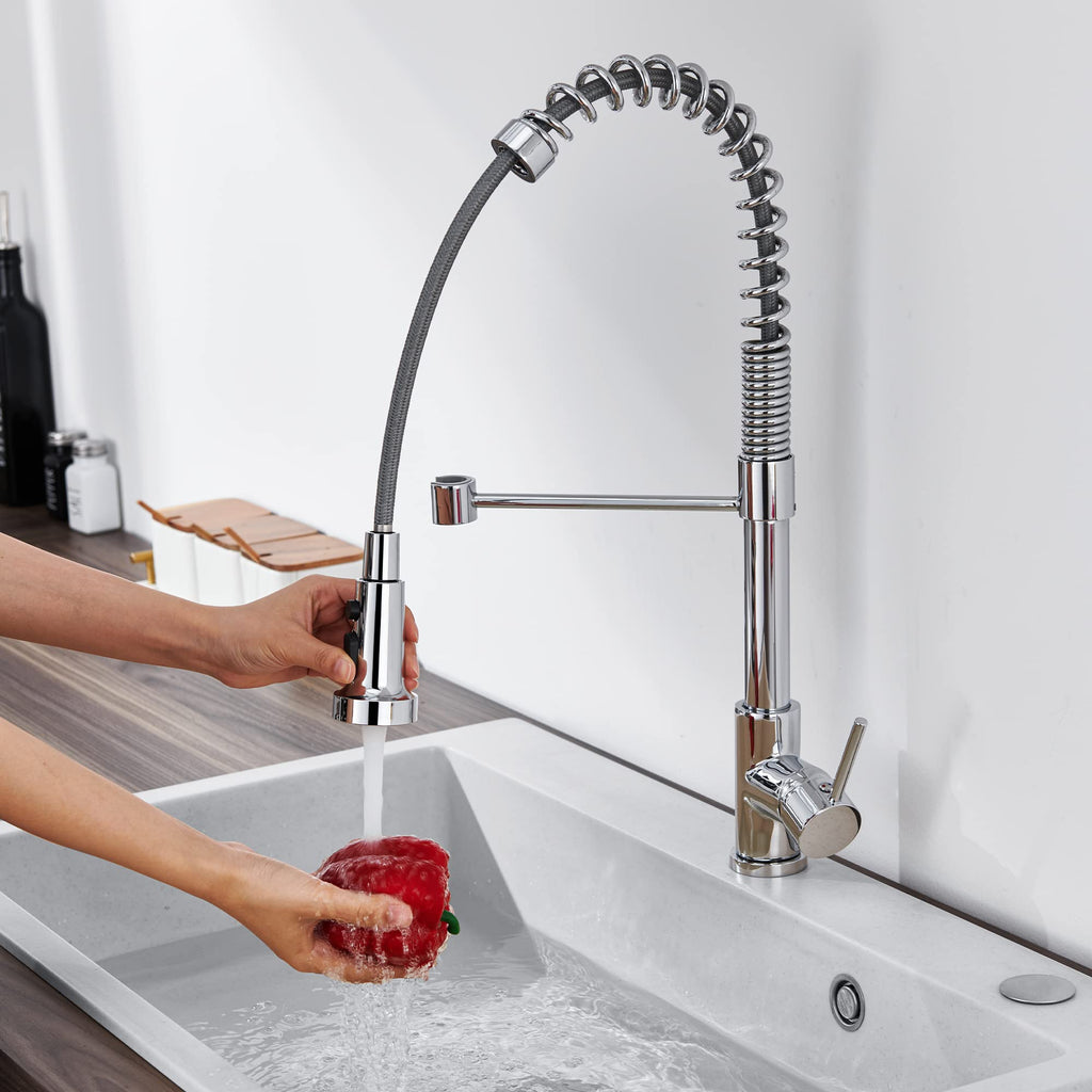 TIORIY Kitchen Faucet Head Replacement with 15 Adapters, 3 Function Pull Down Kitchen Faucet Spray Head, Pull Out Kitchen Sink Tap Sprayer Nozzle, Chrome, Plastic
