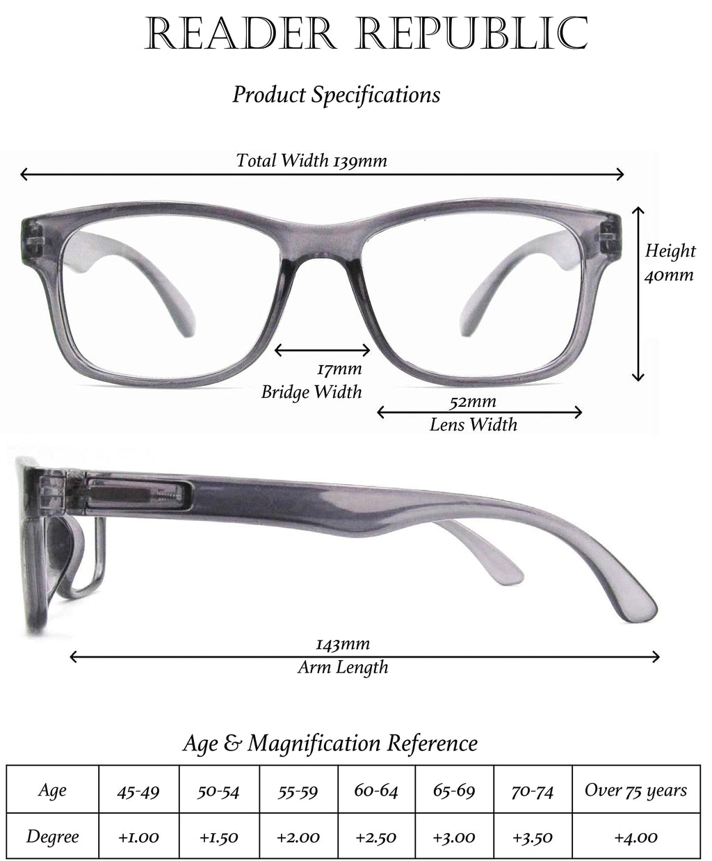 Reader Republic 4 Pack of Blue Light Reading Glasses - Scratch Resistant Readers for Men, Women (Timeless Classics, 2.50)
