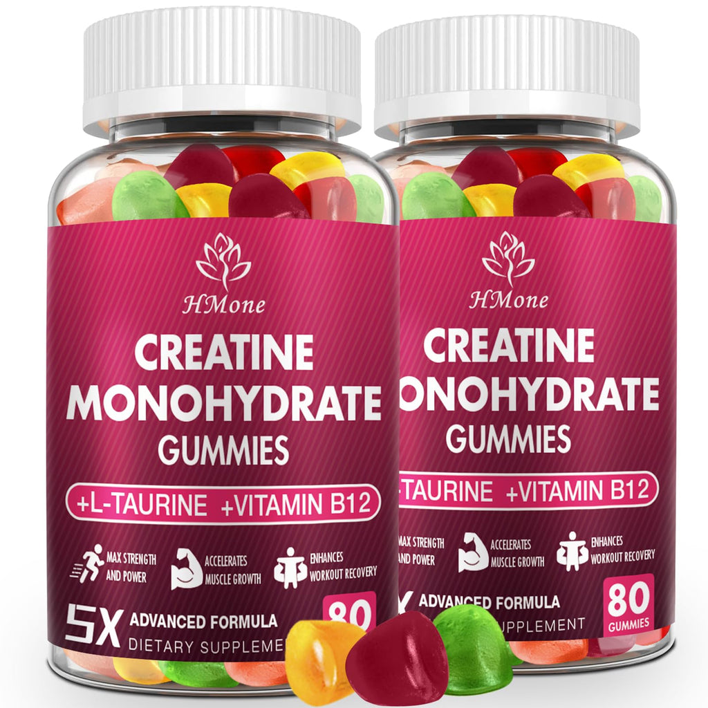 HMone Creatine Monohydrate Gummies - 5g for Men & Women, 160 Count and Creatine Chewable Supplements for Muscle Gain, Muscle Strength, Energy Boost, and Muscle Builder, Sugar Free, Vegan