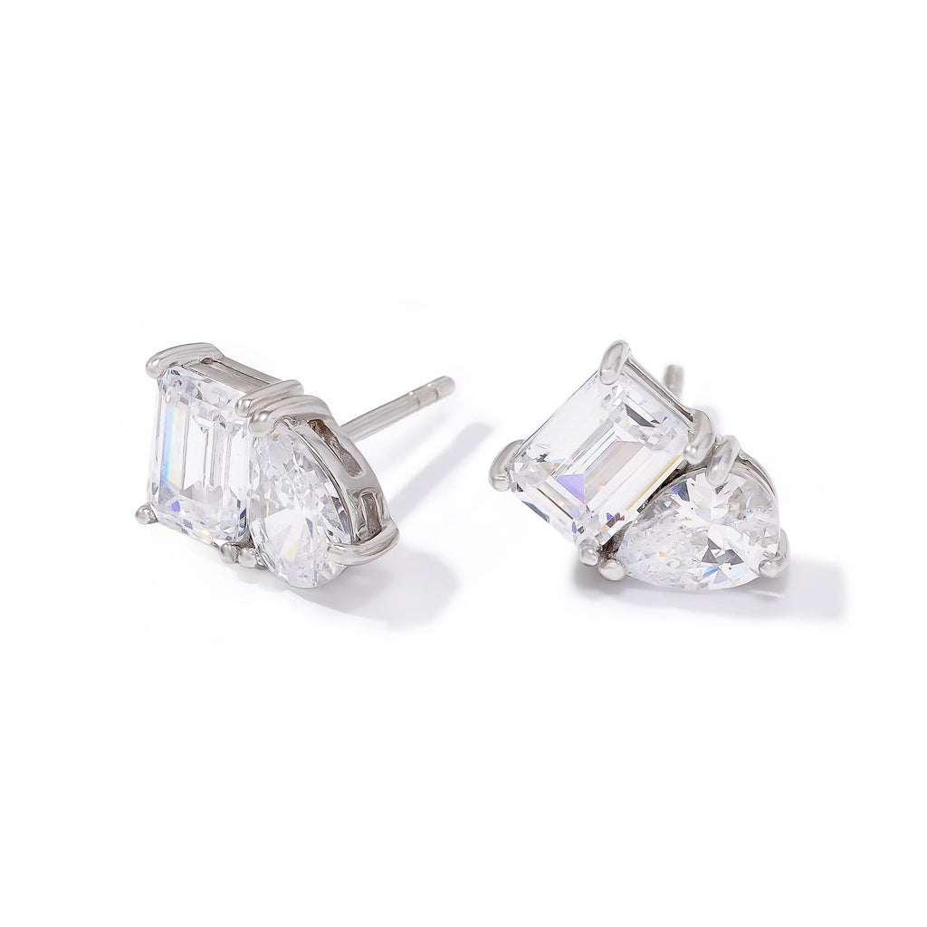JTV White Cubic Zirconia Rhodium Over Sterling Silver Stud Earrings 5.58ct