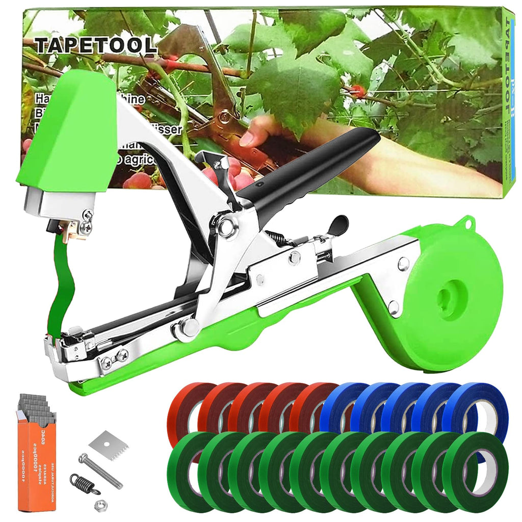 TOGETDREAM Plant Tying Machine Gardening Plant Vine Tying Tool with 20 Rolls of Tapes+10000pcs Staples, for Vegetable Grape Cucumber Tomato Flower and Pepper