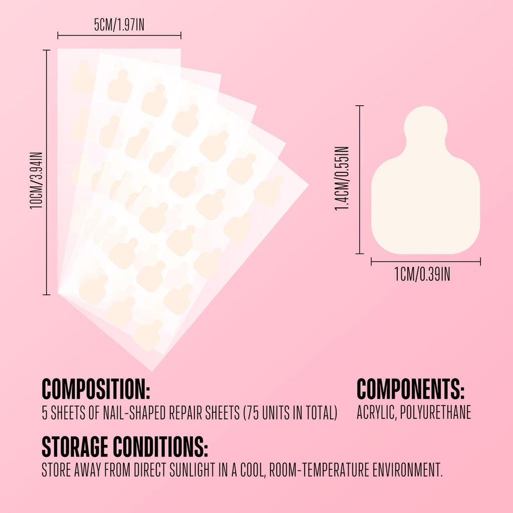 NOVO OVO Pre-cut Nail Repair Sheets, Fixation & isolation layer, Bandage for Broken Nail-Surface, Recovery Protective layer for Acrylic, Invisible Instant and Easy to use 75 units
