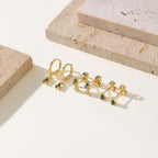 Moss Agate Gold Earrings for Women Set Stud Earring Stacks 14k Gold Plated Hypoallergenic Huggie Hoop Earrings Set Green Gemstone Dangle Earring Golden Jewelry Gifts For Women
