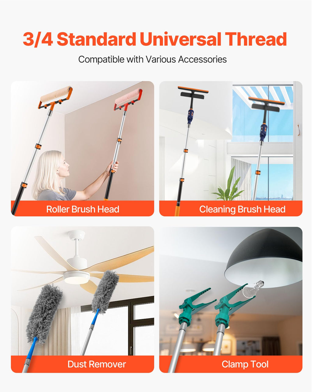VEVOR Telescopic Extension Pole, 2-4 FT Multi-Purpose Extendable Pole, Sturdy Aluminum Alloy Paint Pole Extension with Flip-Lock Design, High Reach Roller Stick for Painting, Dusting and Cleaning