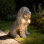 Dog Garden Statue, Solar Cocker Spaniel with Lighted Garland Yard Ornaments