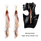 Bohemian Feather Dangle Earrings for Women with Shell Beads Long Tassel Design Drop Earrings (Style-Boho)